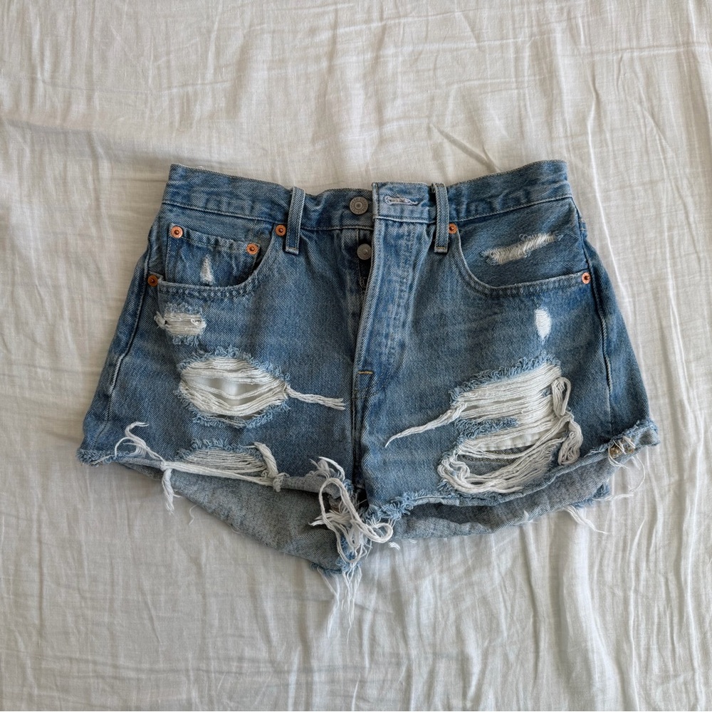 Levi's Light Blue Distressed Jean Shorts